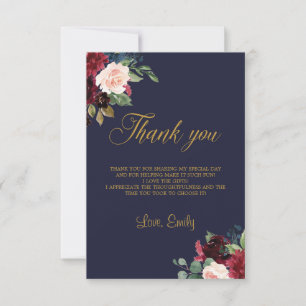 Tarjeta De Agradecimiento Boho invierno marina borgoña ducha de novia floral