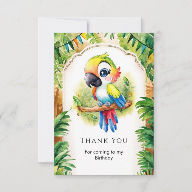 Tarjeta De Agradecimiento Boho Kids Loro Cumpleaños (Anverso)