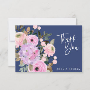 Tarjeta De Agradecimiento Boho Lavanda Azul Floral Acuarela Script Personali