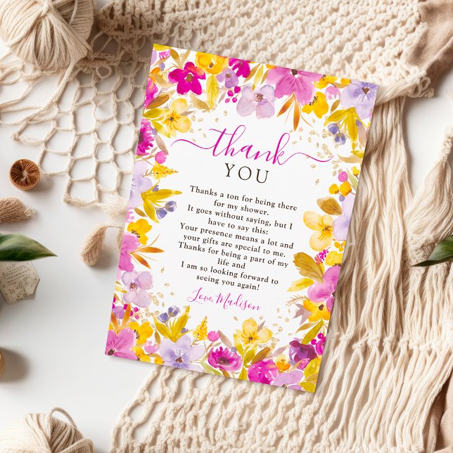 Tarjeta De Agradecimiento Boho lavanda púrpura moderna ducha de novia floral (Boho modern purple lavender floral bridal shower thank you card)