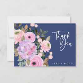 Tarjeta De Agradecimiento Boho Lavender Blue Floral Watercolor Script Person