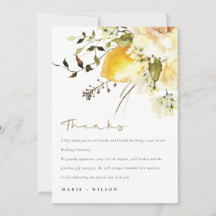 Tarjeta De Agradecimiento Boho Lemon Yellow Watercolor Floral Boda