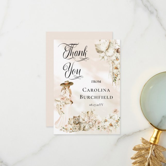 Tarjeta De Agradecimiento Boho Leopard | Mujer Chica tropical Baby Shower (Anverso/Reverso In Situ)