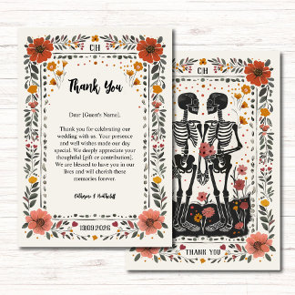 Tarjeta De Agradecimiento Boho Letterpress Style Skeleton Tarot Wedding