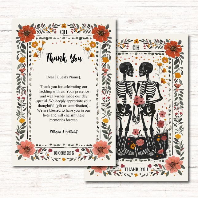 Tarjeta De Agradecimiento Boho Letterpress Style Skeleton Tarot Wedding (Subido por el creador)