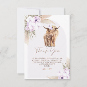 Tarjeta De Agradecimiento Boho Lilac Floral Arch Highland Cow Baby Shower