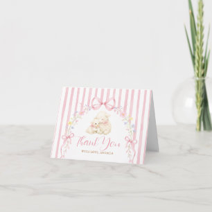 Tarjeta De Agradecimiento Boho Lindo Un pequeño cordero Lazo Rosa Gingham