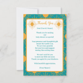 Tarjeta De Agradecimiento Boho Little Ray de Sun Turquoise Baby Shower