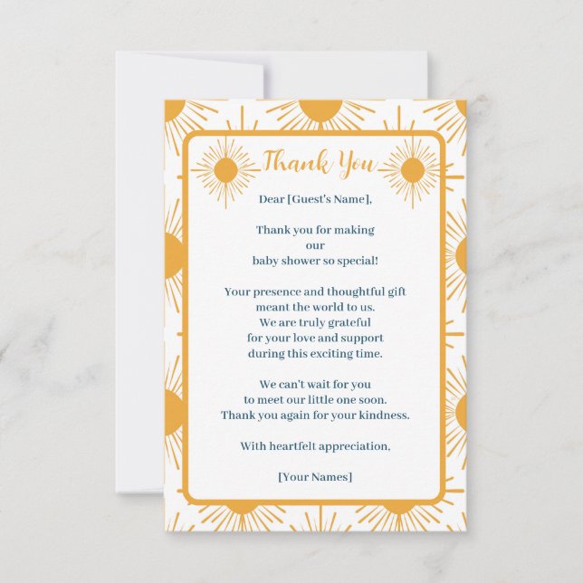 Tarjeta De Agradecimiento Boho Little Ray of Sun Baby Shower (Anverso)