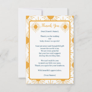 Tarjeta De Agradecimiento Boho Little Ray of Sun Baby Shower