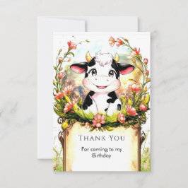 Tarjeta De Agradecimiento Boho Magical Cow Cumpleaños