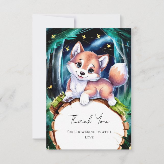 Tarjeta De Agradecimiento Boho Magical Wolf Baby Shower (Anverso)