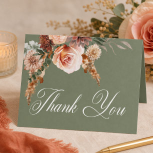 Tarjeta De Agradecimiento Boho Melocotón y óxido floral Verde Salvia Desayun
