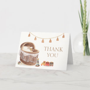 Tarjeta De Agradecimiento Boho Minimalista neutral Bassinet Toy Baby Shower