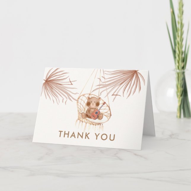 Tarjeta De Agradecimiento Boho Mínimo Teddy Bear Beach Baby Shower (Anverso)