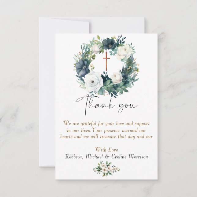 Tarjeta De Agradecimiento Boho Moda Chicas florales Bautismo (Anverso)