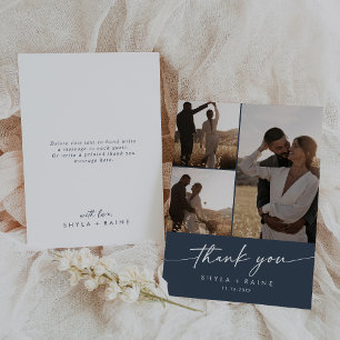 Tarjeta De Agradecimiento Boho Moda Collage de fotos Boda azul de la Marina 