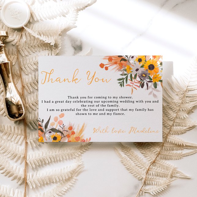 Tarjeta De Agradecimiento Boho moda naranja rústico girasoles novia (Subido por el creador)