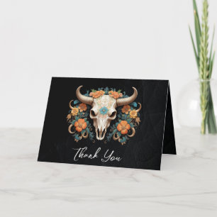 Tarjeta De Agradecimiento Boho Moda Watercolor Floral Cow Skull Boda