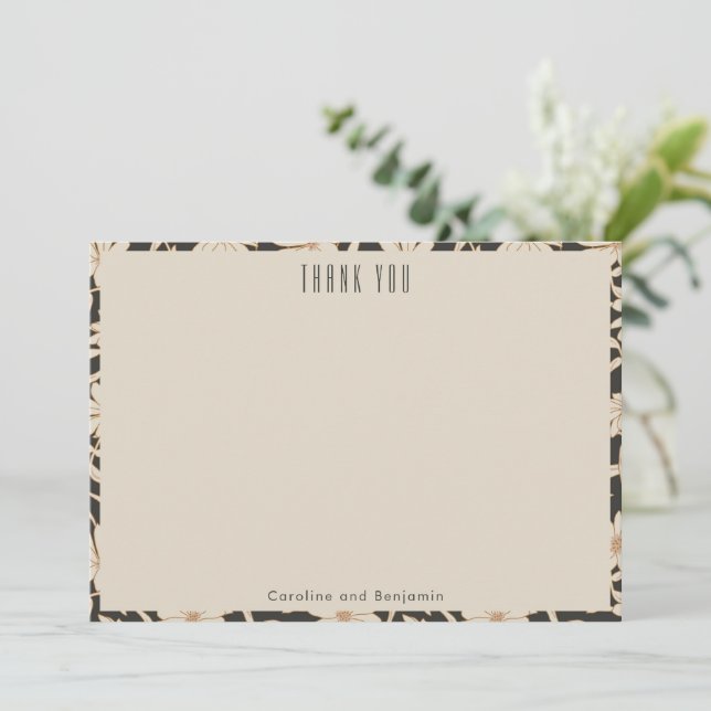 Tarjeta De Agradecimiento Boho Modern Botanical Black Custom Wedding (Anverso de pie)