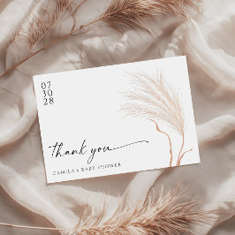 Tarjeta De Agradecimiento Boho Moderno Cumpleaños de bebé con hierba de Pamp