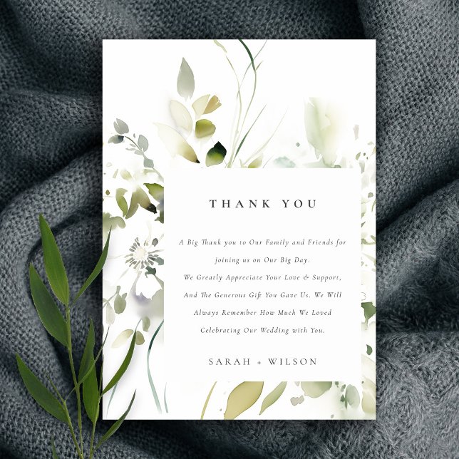 Tarjeta De Agradecimiento Boho moderno Resumen Boda floral blanca verde (Subido por el creador)