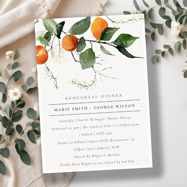 Tarjeta De Agradecimiento Boho Naranja Blossom Fauna Ensayo Cena Invitado (Subido por el creador)