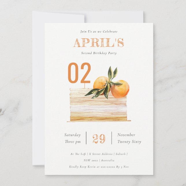 Tarjeta De Agradecimiento Boho Naranja Fruit Cake Any Age Birthday Invite (Anverso)