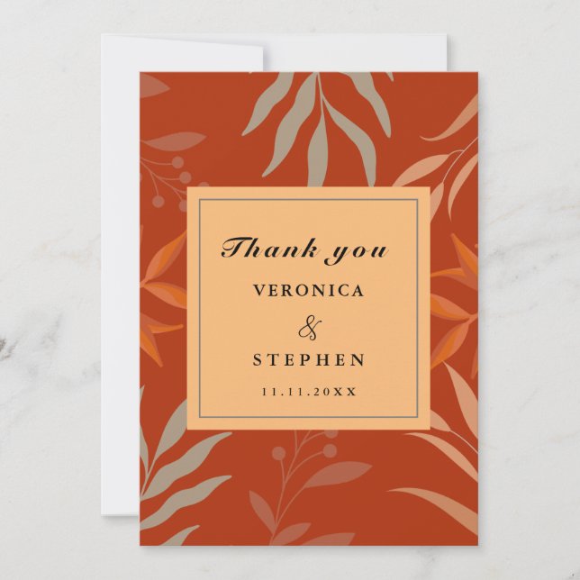 Tarjeta De Agradecimiento Boho naranja quemado elegante (Anverso)