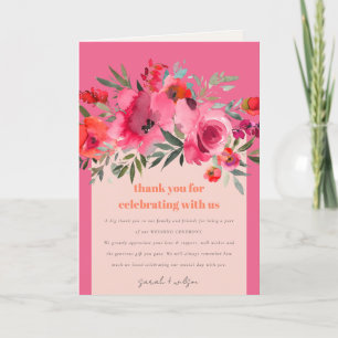 Tarjeta De Agradecimiento Boho Naranja rosa caliente acuarela Boda floral
