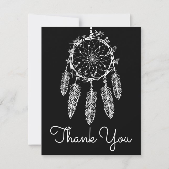 Tarjeta De Agradecimiento Boho Nativo Estadounidense Black White Drecher  (Anverso)