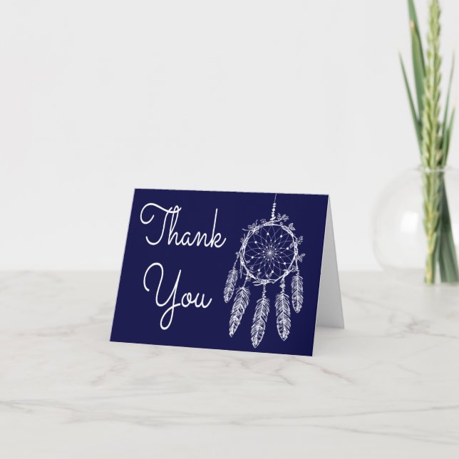 Tarjeta De Agradecimiento Boho Navy Blue Gracias a Dream Catcher (Anverso)