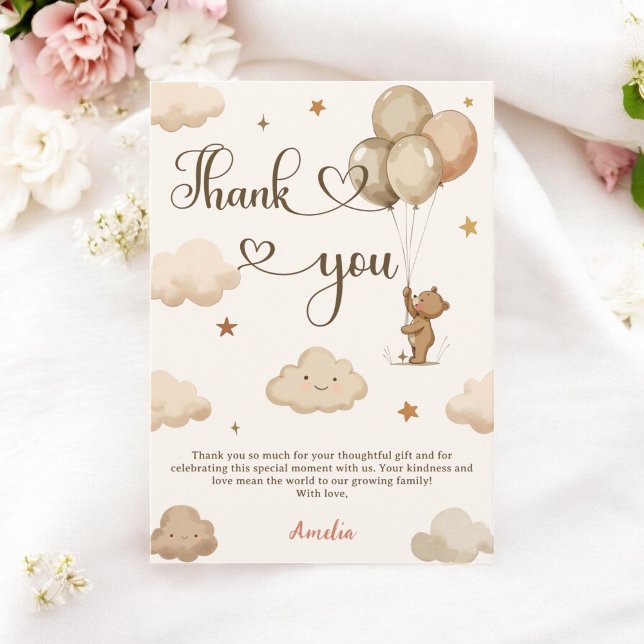 Tarjeta De Agradecimiento Boho Neutral Bearly Wait Teddy Bear Baby Shower (Boho Neutral Bearly Wait Teddy Bear Baby Shower Thank You Card)