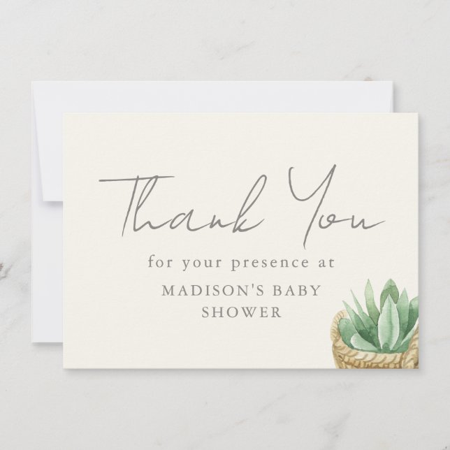 Tarjeta De Agradecimiento Boho Neutral Plant Baby Shower Gracias (Anverso)