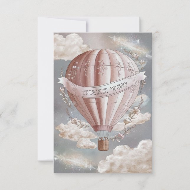 Tarjeta De Agradecimiento Boho Nubes globo de aire caliente (Anverso)
