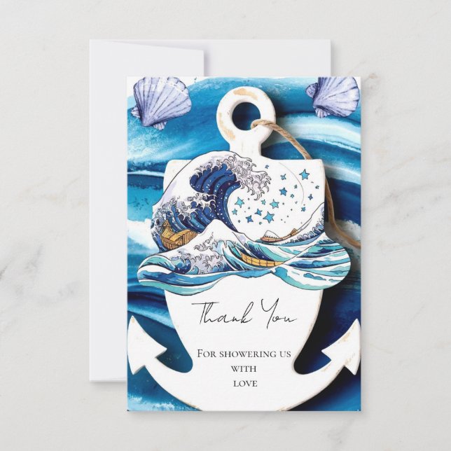 Tarjeta De Agradecimiento Boho Ocean Waves Baby Shower (Anverso)