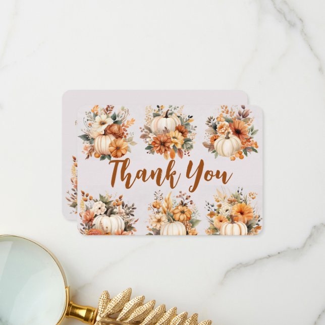 Tarjeta De Agradecimiento Boho Otoño Calabaza Gracias (Anverso/Reverso In Situ)
