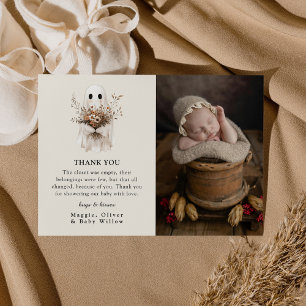 Tarjeta De Agradecimiento Boho Otoño Fantasma Baby Shower de Flor Silvestre