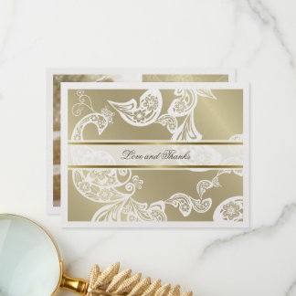 Tarjeta De Agradecimiento Boho Paisley Floral Peacock Elegante Boda Gold