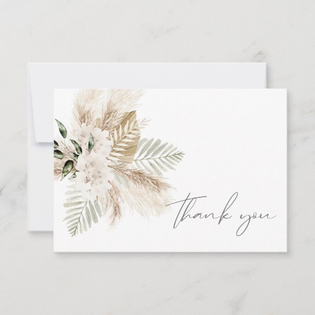 Tarjeta De Agradecimiento Boho Palm Leaf & Pampas Grass & Beige Floral (Anverso)