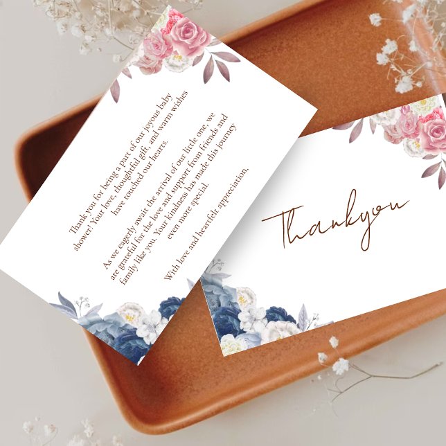 Tarjeta De Agradecimiento Boho Pampas Floral Blue & pINK Bebé ducha Gracias (Subido por el creador)