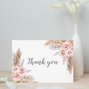 Tarjeta De Agradecimiento Boho Pampas Floral rosa de Rubor