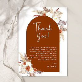 Tarjeta De Agradecimiento Boho Pampas Gras Terracotta Baby Shower