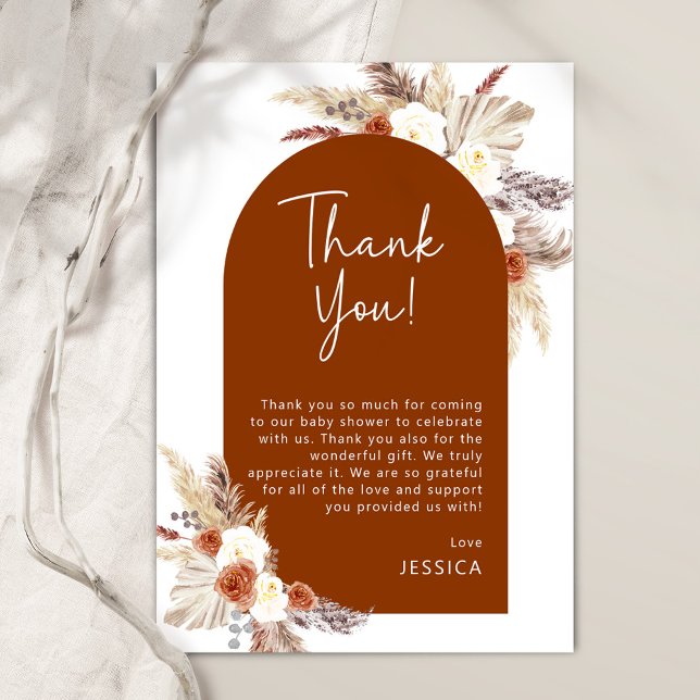 Tarjeta De Agradecimiento Boho Pampas Gras Terracotta Baby Shower (Subido por el creador)
