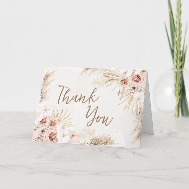 Tarjeta De Agradecimiento Boho Pampas Grass Baby Shower (Anverso)