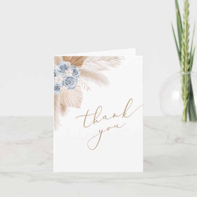 Tarjeta De Agradecimiento Boho Pampas Grass Boy Baby Shower (Anverso)