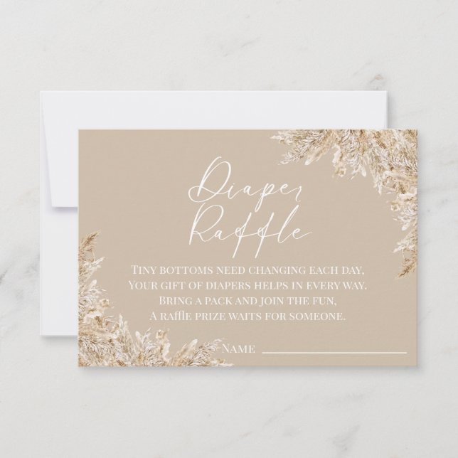 Tarjeta De Agradecimiento Boho Pampas Grass Diaper Raffle Card | Neutral (Anverso)