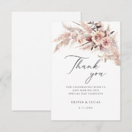 Tarjeta De Agradecimiento Boho Pampas Grass Dry Flowers Floral Cream Boda