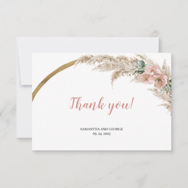 Tarjeta De Agradecimiento Boho Pampas Grass Duste Orquídea Rosa Eucalyptus (Anverso)