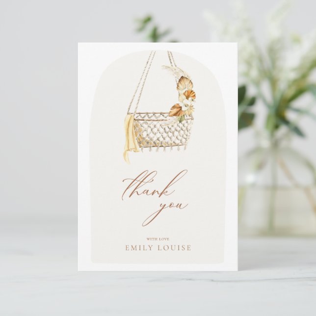 Tarjeta De Agradecimiento Boho Pampas Grass Gender Neutral Hello Baby Shower (Anverso de pie)